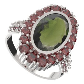 BG prsten 523-X oválného tvaru Stříbro 925 - rhodium Vltavín a granát