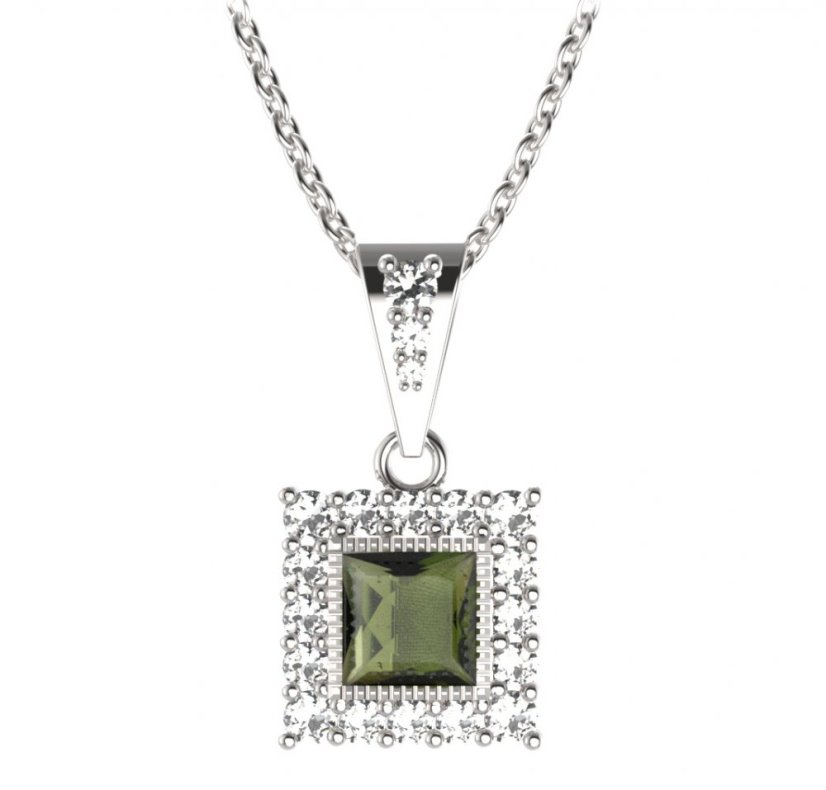 BG přívěs čtvercový 099-2 Stříbro 925 - rhodium Vltavín a  kubický zirkon