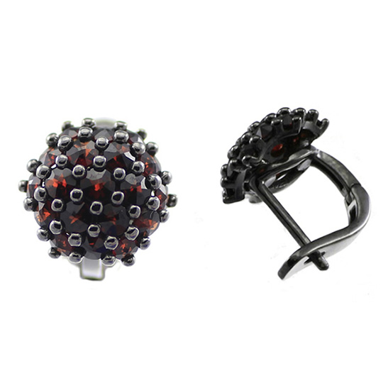 Stříbrné náušnice s českým granátem, ruthenium, anglické zapínání – 860