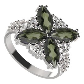 BG prsten 408-X solitérního tvaru Stříbro 925 - rhodium Vltavín a  kubický zirkon