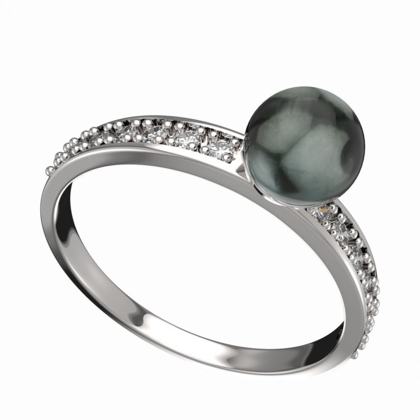 BG zlatý prstýnek s perlou 561 E Bílé zlato - 585 Diamant a tahiti perla