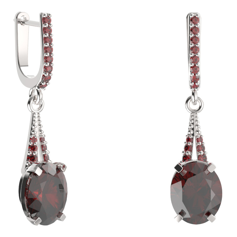 BG náušnice s centrálním oválným kamenem 493-G91 Stříbro 925 - rhodium Granát