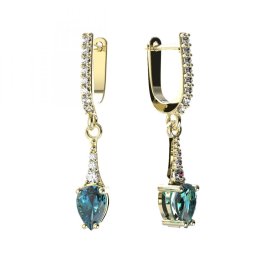BG zlaté náušnice 625 Žluté zlato - 585 Světle modrý kubický zirkon