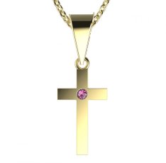 BG zlatý přívěšek křížek 1104 Žluté zlato - 585 Růžový kubický zirkon