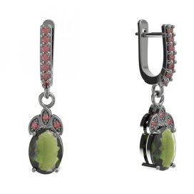 BG náušnice s přírodním granátem z Čech  961-84 Stříbro 925 - ruthenium (30-90dní) Vltavín a granát