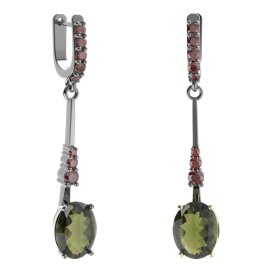 BG náušnice s centrálním oválným kamenem 479-B94 Stříbro 925 - rhodium Granát