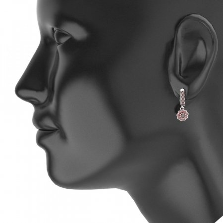 BG circular earring 453-96 - Metal: White gold 585, Stone: Moldavit and garnet