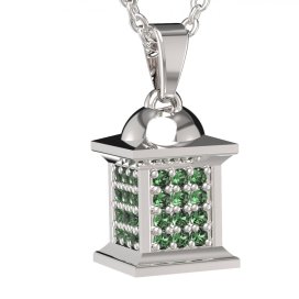 BG zlatý přívěšek - Lucerna 803 Bílé zlato - 585 Zelený kubický zirkon