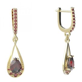BG náušnice s centrálním kapkovitým kamenem 638 Stříbro 925 - pozlacené Granát