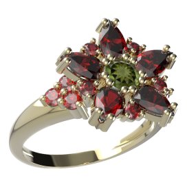 BG prsten ve tvaru hvězdy 521-U Stříbro 925 - pozlacené Vltavín a granát