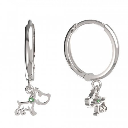 BeKid, Gold kids earrings -1159 - Switching on: Circles 15 mm, Metal: White gold 585, Stone: Green cubic zircon