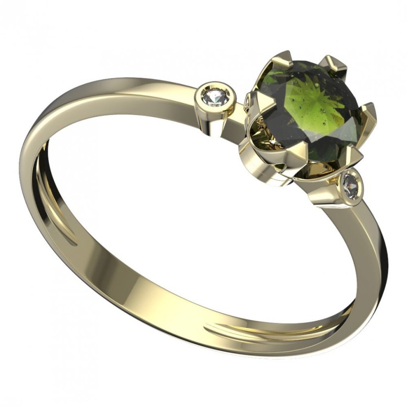 BG vltavínový prsten 872L Žluté zlato - 585 Vltavín a diamant