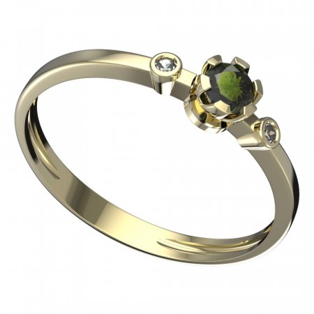 BG vltavínový prsten 869L - Kov: Žluté zlato 585, Kámen: Vltavín a  kubický zirkon