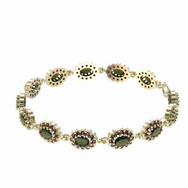 BG náramek přírodní broušený granát 433 Stříbro 925 - pozlacené Vltavín a granát