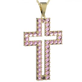 Zlatý přívěsek křížek s růžovým zirkonem, žluté zlato 585 – 238 (ZN34238c)