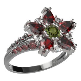 BG prsten ve tvaru hvězdy 521-G Stříbro 925 - ruthenium (30-90dní) Vltavín a granát