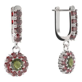 BG kulaté náušnice 628-96 Stříbro 925 - rhodium Vltavín a granát