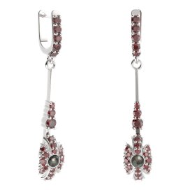 BG náušnice s přírodní perlou 537-B94 Stříbro 925 - rhodium Granát a tahiti perla