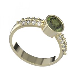 BG prsten přírodní broušený vltavín   721 Žluté zlato - 585 Vltavín a diamant