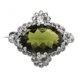 BG brož 686 Bílé zlato - 585 Vltavín a kubický zirkon