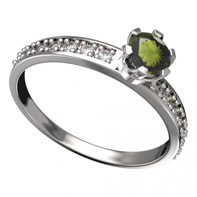 BG vltavínový prsten 870E Bílé zlato - 585 Vltavín a diamant