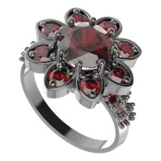 BG prsten 698-X oválného tvaru Stříbro 925 - ruthenium (30-90dní) Granát