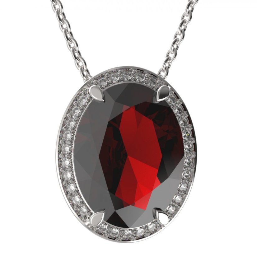 Zlatý přívěsek s českým granátem a diamantem, bílé zlato 585 – 729