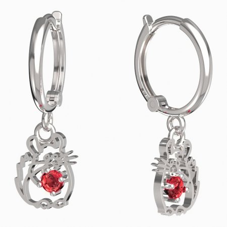 BeKid, Gold kids earrings -1192 - Switching on: Circles 12 mm, Metal: White gold 585, Stone: Red cubic zircon