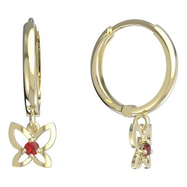 BeKid dětské náušnice motýlek 844 Žluté zlato - 585 Červený kubický zirkon