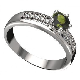 BG vltavínový prsten 875F Bílé zlato - 585 Vltavín a diamant