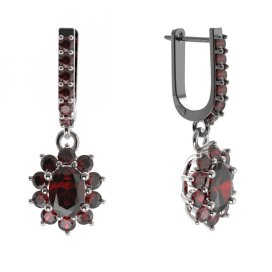 BG náušnice vsazený granát 756-94 Stříbro 925 - rhodium Granát