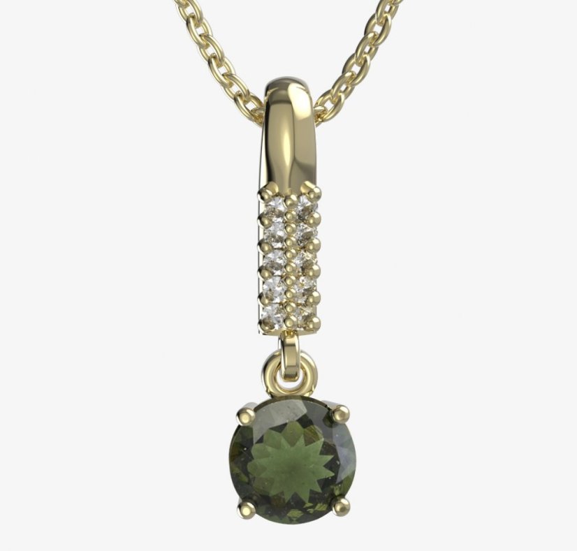 BG vltavínový přívěšek 727 Žluté zlato - 585 Vltavín a diamant
