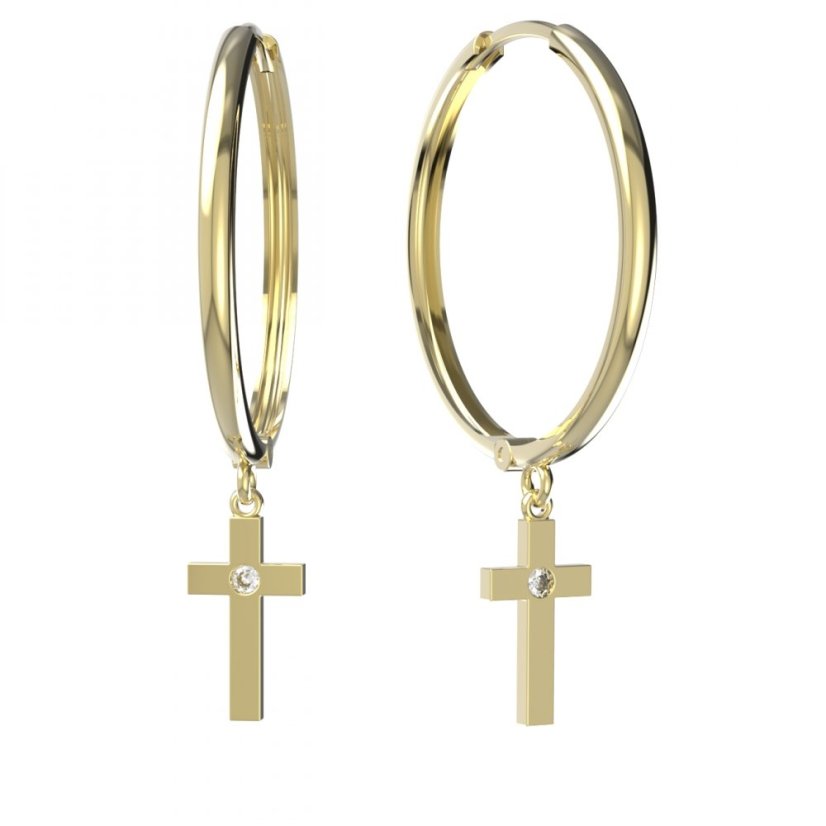 BG zlaté náušnice křížek 1104 Žluté zlato - 585 Diamant