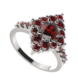 BG prsten oválný 422-Z Stříbro 925 - rhodium Granát