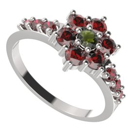 BG prstýnek 002 Stříbro 925 - rhodium Vltavín a granát