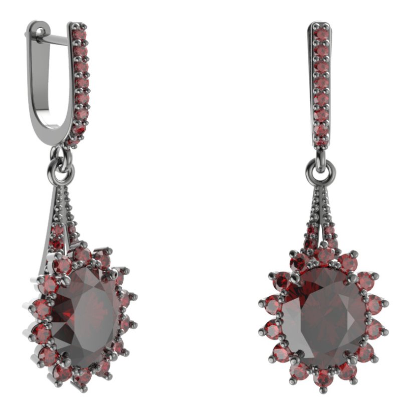 Stříbrné náušnice s českým granátem, ruthenium, anglické zapínání – 516-G91