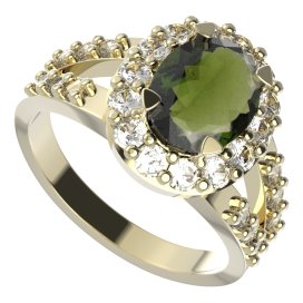 BG prstýnek 728 Žluté zlato - 585 Vltavín a  kubický zirkon
