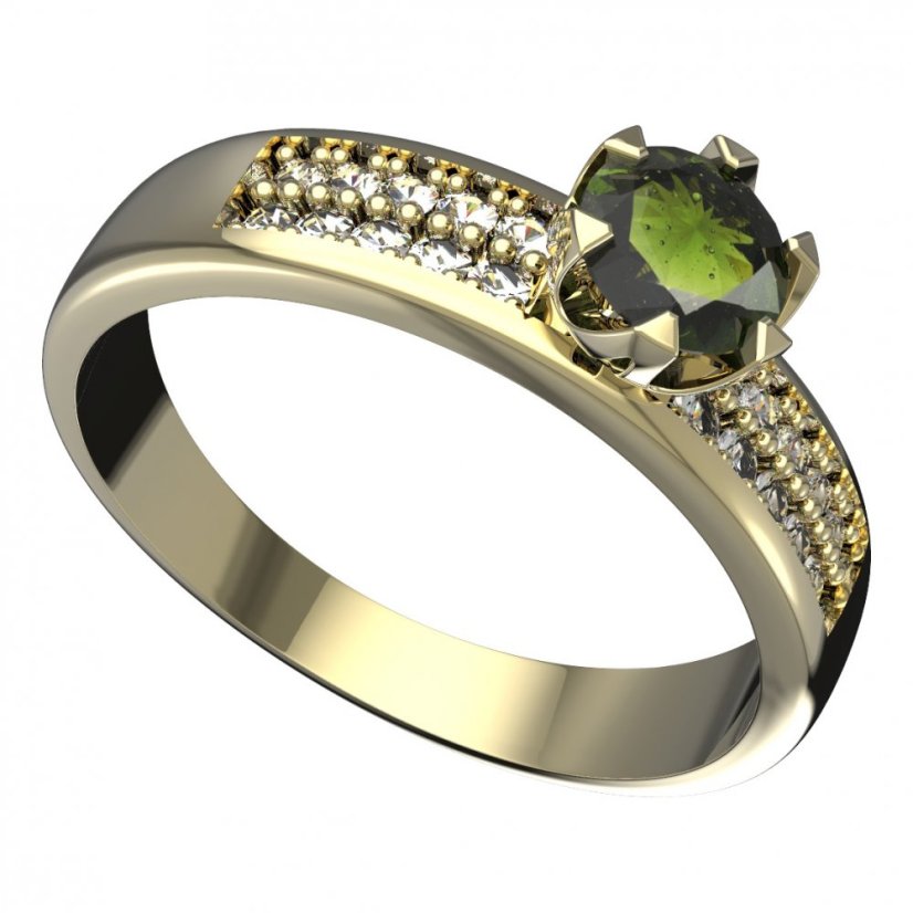 BG vltavínový prsten 872F Žluté zlato - 585 Vltavín a diamant