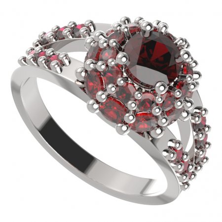 BG prsten kulatý 751-Y - Kov: Stříbro 925 - rhodium, Kámen: Vltavín a granát