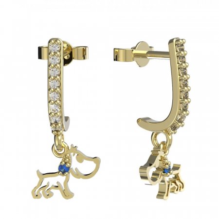 BeKid, Gold kids earrings -1159 - Switching on: Pendant hanger, Metal: Yellow gold 585, Stone: Dark blue cubic zircon