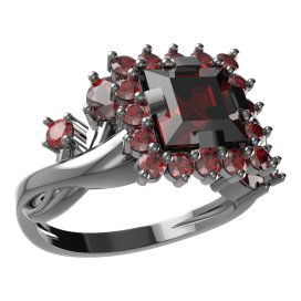 BG prsten s čtvercovým kamenem 499-P Stříbro 925 - ruthenium (30-90dní) Granát