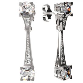 BG zlaté náušnice 985 Bílé zlato - 585 Bílý kubický zirkon