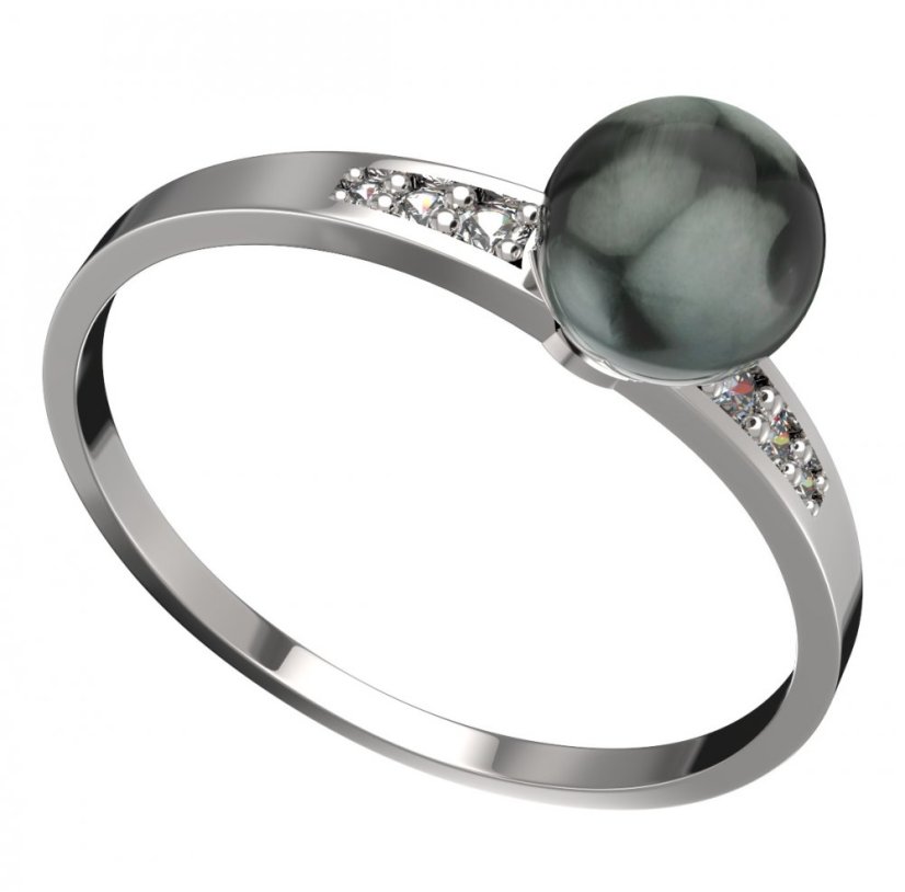 BG zlatý prstýnek s perlou 561 J Bílé zlato - 585 Diamant a tahiti perla