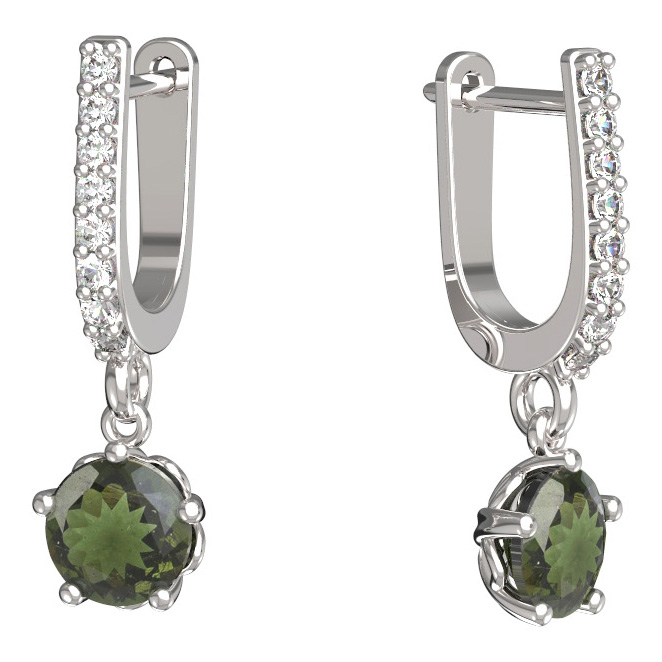 BG vltavínové náušnice 875 Bílé zlato - 585 Vltavín a diamant