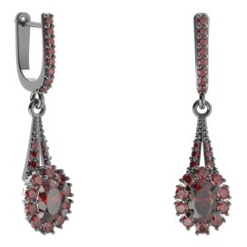 BG náušnice s centrálním oválným kamenem 498-G91 Stříbro 925 - ruthenium (30-90dní) Granát