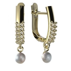 BG zlaté náušnice 1290 s bílou perlou Žluté zlato - 585 Diamant a perla