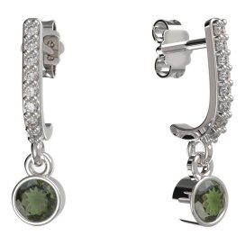 BG zlaté vltavínové náušnice 722 Bílé zlato - 585 Vltavín a diamant