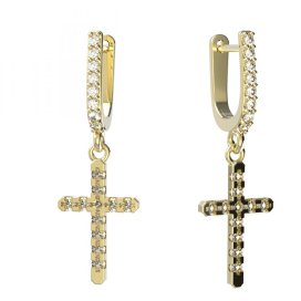 BG zlaté náušnice křížek 1106 Žluté zlato - 585 Diamant