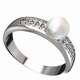 BG zlatý prstýnek s perlou 561 F Bílé zlato - 585 Kubický zirkon a perla