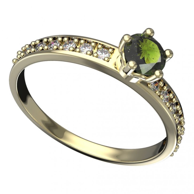 BG vltavínový prsten 874E Žluté zlato - 585 Vltavín a diamant